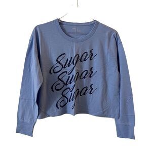 Aerie Blue Sugar Long Sleeve Cropped Graphic Boyfriend T-Shirt small‎ NWOT
